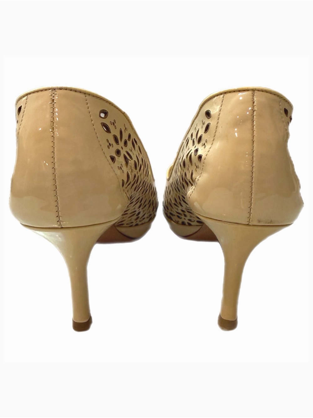 Prada Yellow Patent Leather Perforated Peep-Toe Heels - Picture 3 of 4
